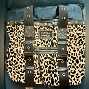 Large Vintage Betsey Johnson Leopard Print Tote Bag with Studded Trim